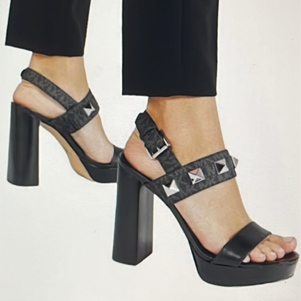 Michael Kors Wren Platform dress sandal with studs, black logo - Picture 5 of 10